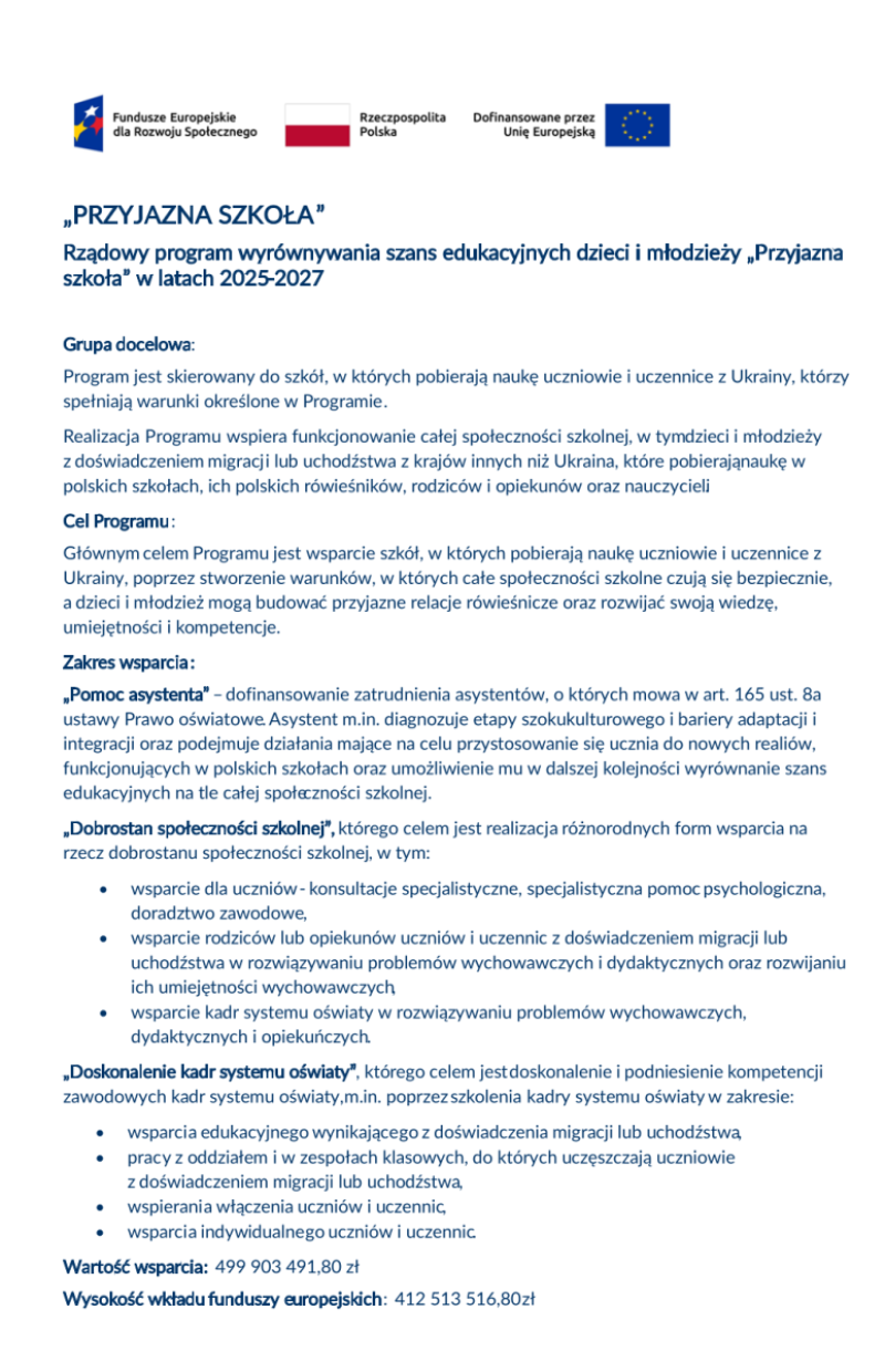 Rządowy Program Wyrównywania Szans Edukacyjnych Dzieci i Młodzieży w latach 2025-2027